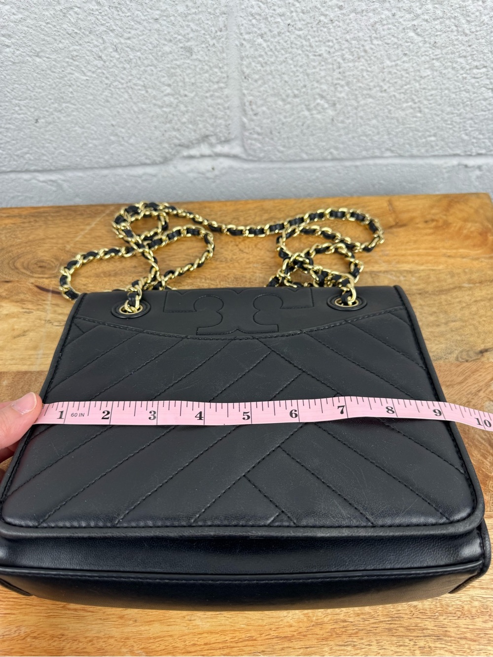 Tory Burch Fleming Small Convertible Shoulder Bag –Black Chevron Quilted Leather - Picture 12 of 14